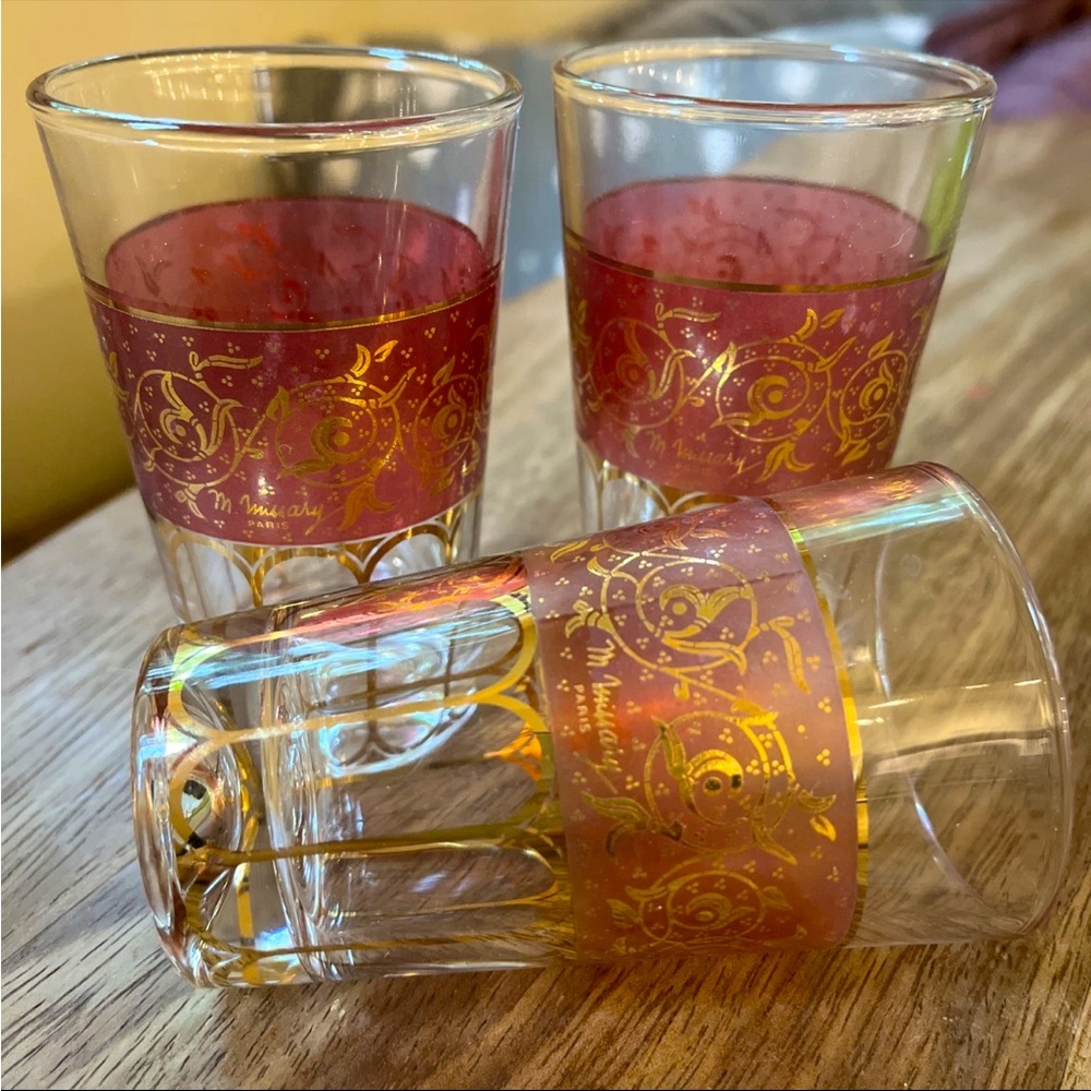 Paris M. Missary Pink & Gold Glasses Moroccan style Set of 3 4 oz.